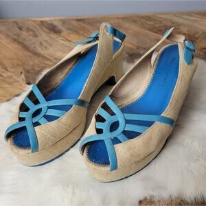 Marc Jacobs Tan & Blue Wedge Sandals, Sz 8